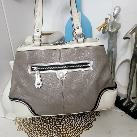 Coach Gray and Cream Satchel